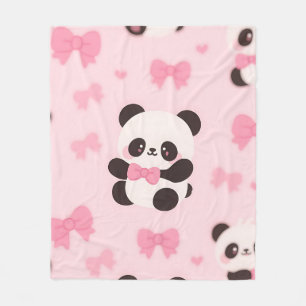 Kawaii Panda Pink Bow Pattern Fleece Blanket