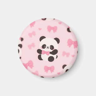 Kawaii Panda Pink Bow Pattern Magnet