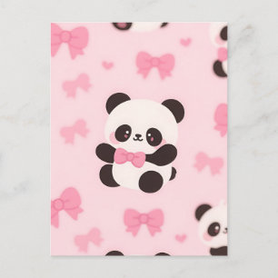 Kawaii Panda Pink Bow Pattern Postcard