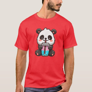 Kawaii Panda Sipping Bubble Tea - Kawaii Boba Tea T-Shirt