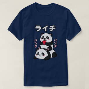 Kawaii Panda Stack Lychee Fruit Japanese Cartoon T-Shirt