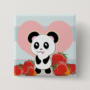 Kawaii Panda strawberries cute 15 Cm Square Badge