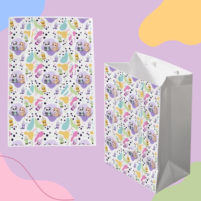 Kawaii Panda & Tiger Bubble Tea Kids Medium Gift Bag (Creator Uploaded)
