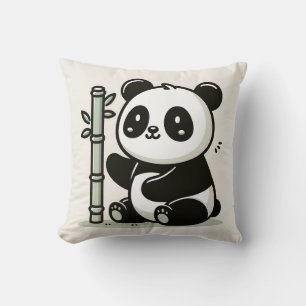 Kawaii Panda With Bamboo Illustration Cushion
