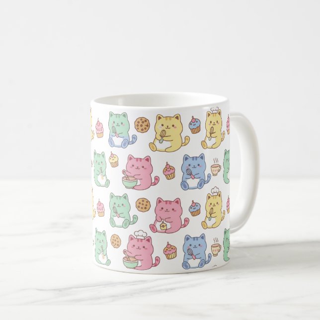 Kawaii Pastel Baking Cats Pattern Coffee Mug (Front Right)