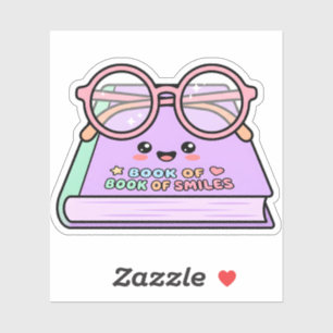 Kawaii Pastel Book and Reading Glasses Sticker