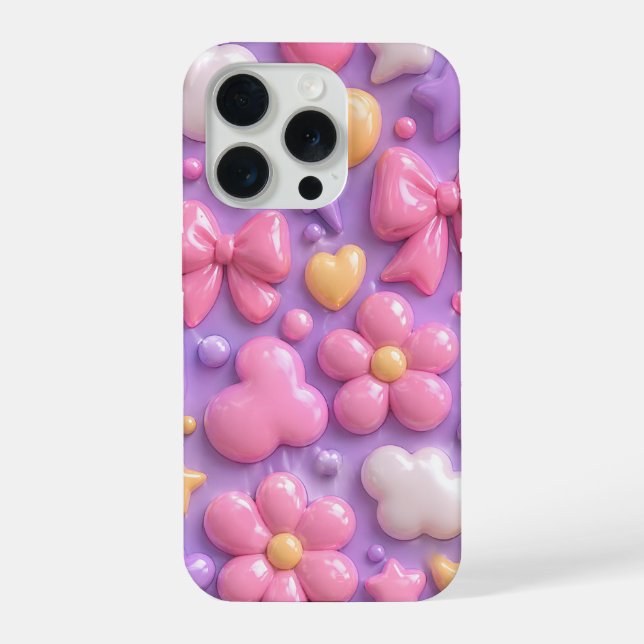 Kawaii Pastel Bows & Hearts Seamless Pattern iPhone Case (Back)