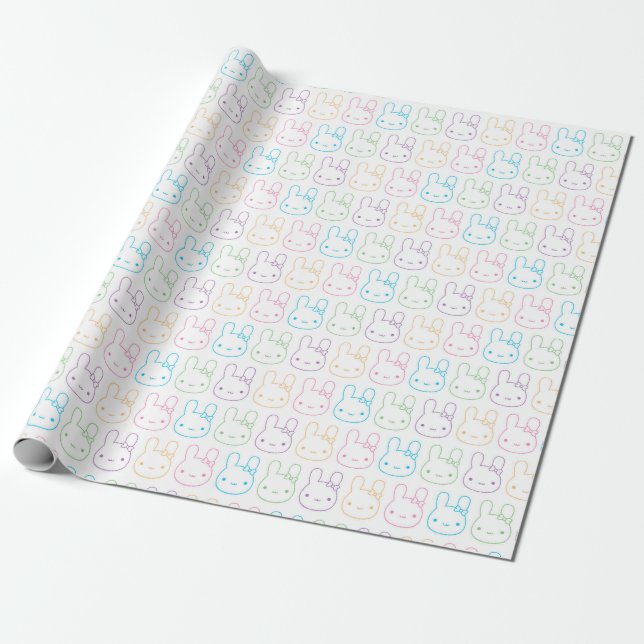 Kawaii Pastel Bunny Bows Wrapping Paper (Unrolled)