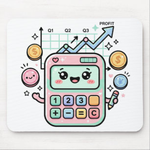 Kawaii Pastel Calculator Finance Student Sticker Mouse Pad
