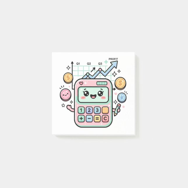 Kawaii Pastel Calculator Finance Student Sticker Post-it Notes (Front)