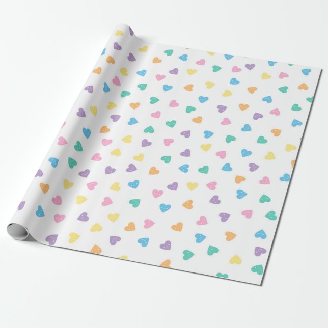 Kawaii Pastel Candy Hearts Wrapping Paper (Unrolled)