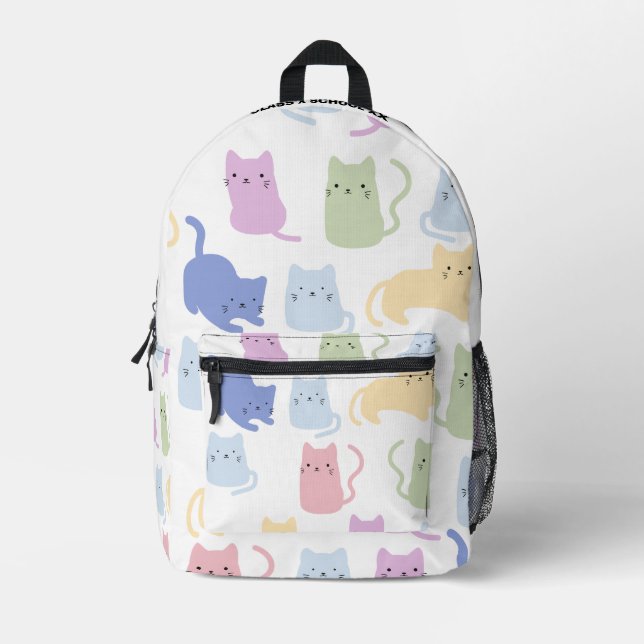 Kawaii Pastel Cat Pattern Personalised Backpack (Front)