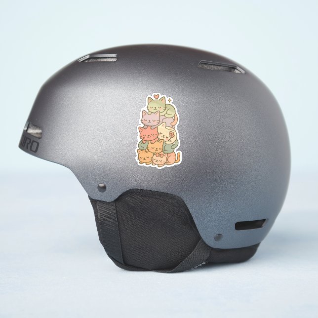 Kawaii Pastel Cat Stack Sleepy Sticker (Helmet Side)