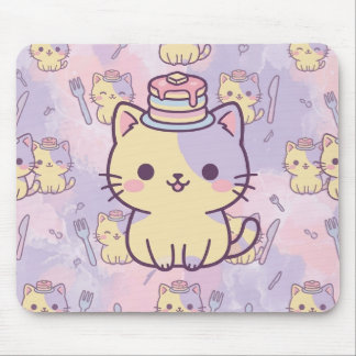 Kawaii Pastel Cat with Pancakes Pattern Mouse Pad