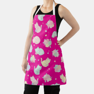 Kawaii Pastel Cats and Flowers Pattern Apron
