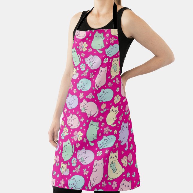 Kawaii Pastel Cats and Flowers Pattern  Apron (Insitu)
