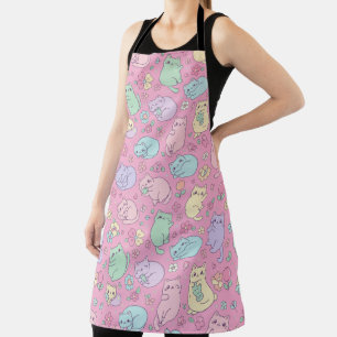 Kawaii Pastel Cats and Flowers Pattern Apron