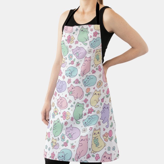 Kawaii Pastel Cats and Flowers Pattern  Apron (Insitu)