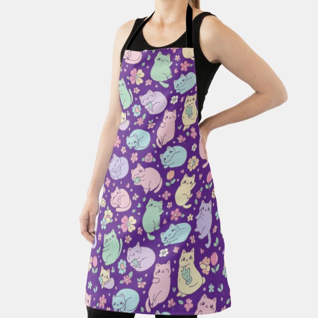 Kawaii Pastel Cats and Flowers Pattern  Apron (Insitu)