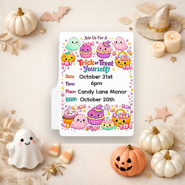 Kawaii Pastel Chibi Ghost Halloween Invitation (Creator Uploaded)