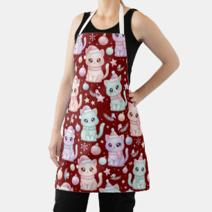 Kawaii Pastel Christmas Cats Apron for Cat Lovers