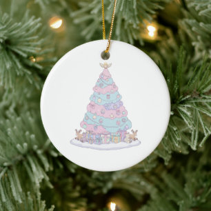 Kawaii Pastel Christmas Tree   Cute Pink & Blue  Ceramic Ornament