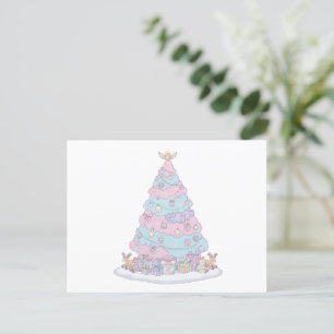 Kawaii Pastel Christmas Tree Cute Pink & Blue Invitation Postcard
