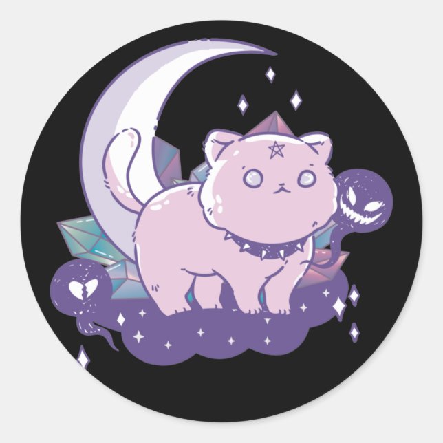 Kawaii Pastel Colour Gothic Cute Goth Cat Classic  Classic Round Sticker (Front)