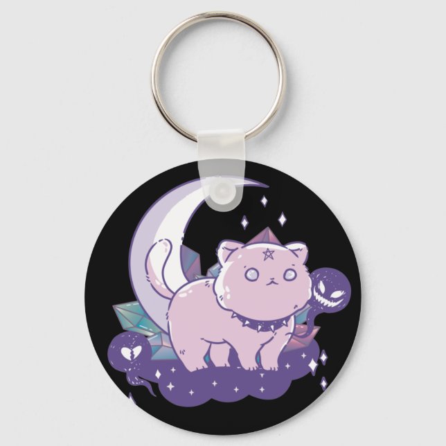 Kawaii Pastel Colour Gothic Cute Goth Cat Keychain (Front)