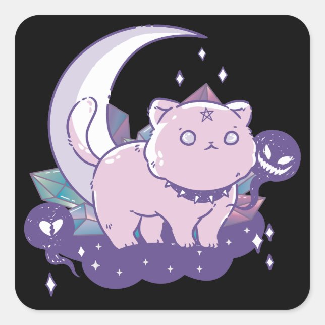 Kawaii Pastel Colour Gothic Cute Goth Cat Square S Sticker (Front)