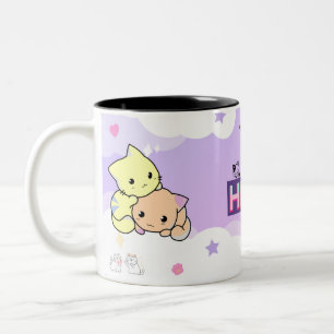 Kawaii Pastel Feline Gift Girly Cat Gift Two-Tone Coffee Mug