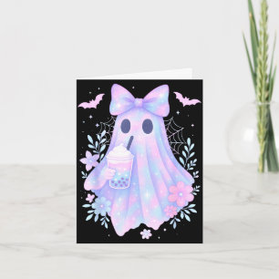 Kawaii pastel galaxy ghost bubble tea halloween card