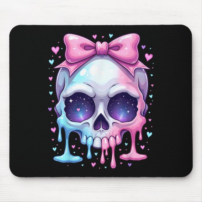 Kawaii Pastel Goth Creepy Bowtie Girl Skull Hallow Mouse Pad (Front)