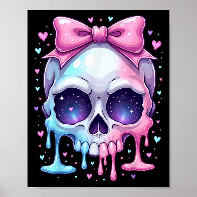 Kawaii Pastel Goth Creepy Bowtie Girl Skull Hallow Poster (Front)