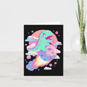 Kawaii Pastel Goth Creepy Cute Chibi Dinosaur On A Card