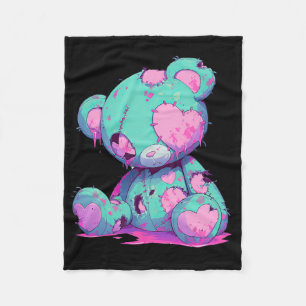 Kawaii Pastel Goth Creepy Cute Witchy Zombie Bear Fleece Blanket