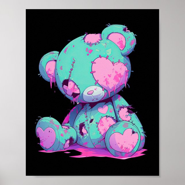 Kawaii Pastel Goth Creepy Cute Witchy Zombie Bear  Poster (Front)