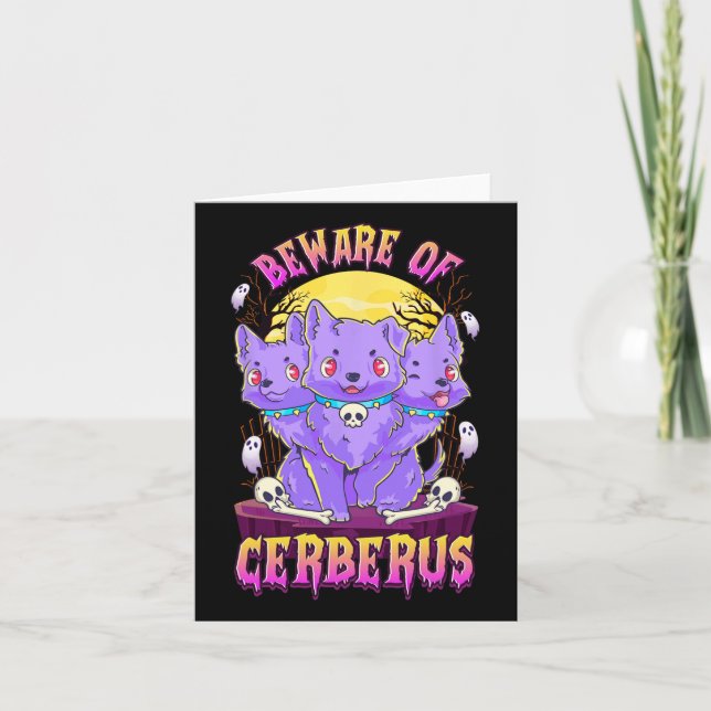 Kawaii Pastel Goth Cute Creepy 3-headed Dog Fun Ce Card (Front)