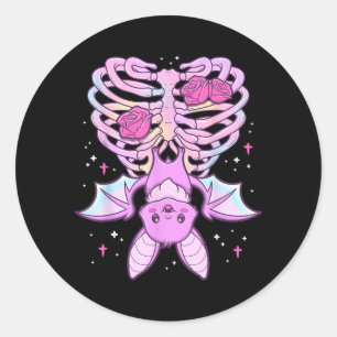 Kawaii Pastel Goth Cute Creepy Bat Skeleton Classic Round Sticker