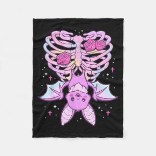 Kawaii Pastel Goth Cute Creepy Bat Skeleton Fleece Blanket