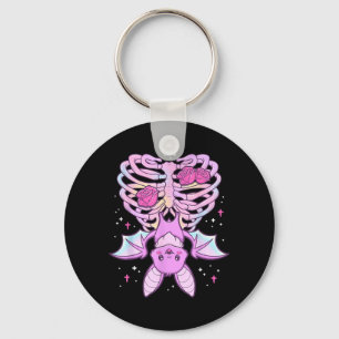 Kawaii Pastel Goth Cute Creepy Bat Skeleton Key Ring