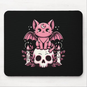 Kawaii Pastel Goth Cute Creepy Cat Bat Skeleton 1  Mouse Pad