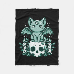 Kawaii Pastel Goth Cute Creepy Cat Bat Skeleton  Fleece Blanket