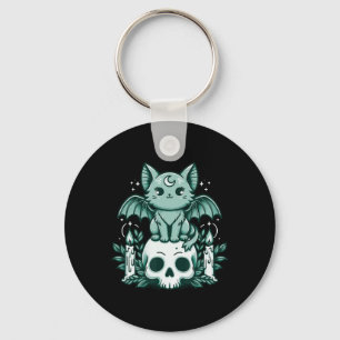 Kawaii Pastel Goth Cute Creepy Cat Bat Skeleton Key Ring