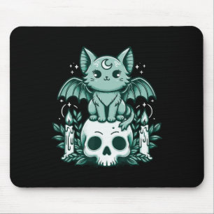 Kawaii Pastel Goth Cute Creepy Cat Bat Skeleton Mouse Pad
