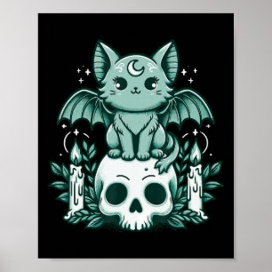 Kawaii Pastel Goth Cute Creepy Cat Bat Skeleton  Poster