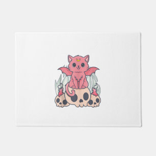 Kawaii Pastel Goth Cute Creepy Demon Cat and Skull Doormat