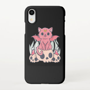 Kawaii Pastel Goth Cute Creepy Demon Cat and Skull iPhone Case