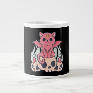 Kawaii Pastel Goth Cute Creepy Demon Cat and Skull Large Coffee Mug
