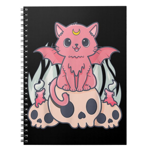 Kawaii Pastel Goth Cute Creepy Demon Cat and Skull Notebook (Front)